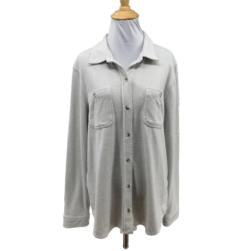 Faherty Sweater Shirt Womens L Large Cream Legend Stretch Button Up Long Sleeve